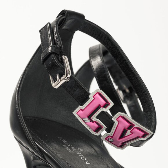 Louis Vuitton Black Leather LV Patch Sandals - Picture 8 of 10